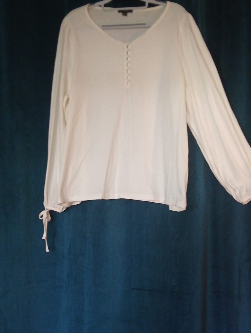 J. Crew Cream Long-Sleeve V-Neck Top with Tie Cuffs